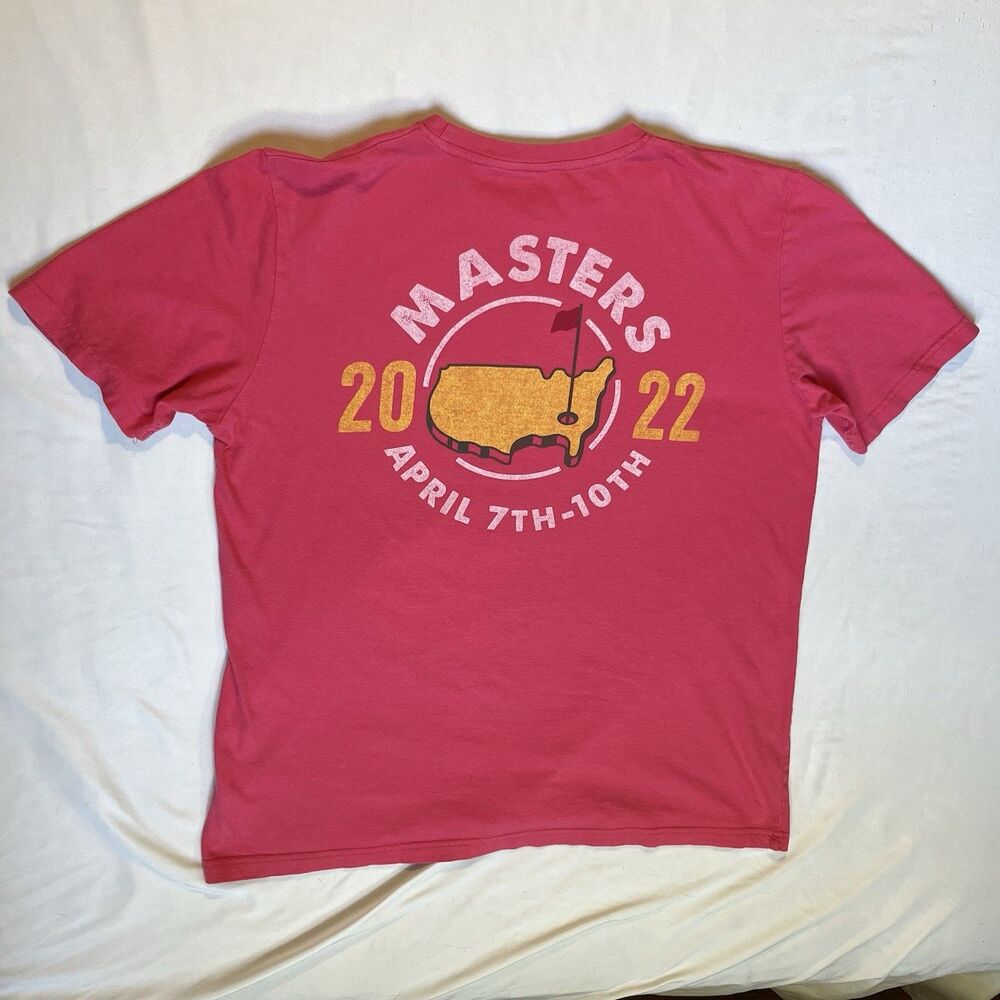 Masters T Shirt Mens L Large 2022 Cotton Golf Augusta National Pink Double Sided - Picture 2 of 9